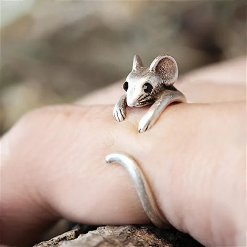 Cute Mouse Open Ring - Antique Silver - Fashion Jewelry - The Stuff Box