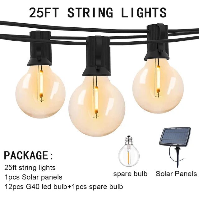 Outdoor Solar G40 LED String Lights - Garden & Patio Decor - The Stuff Box