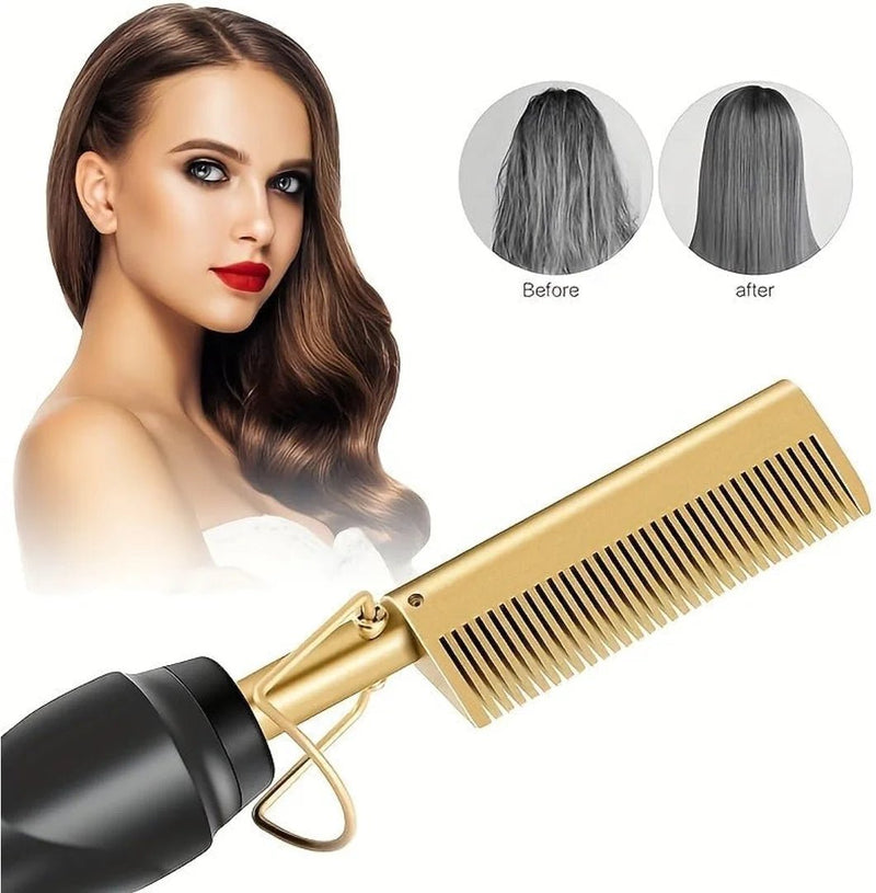 2 - in - 1 Electric Hair Straightening & Curling Comb - Portable Ceramic Heat Brush - The Stuff Box
