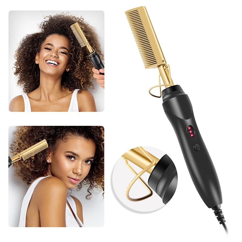 2 - in - 1 Electric Hair Straightening & Curling Comb - Portable Ceramic Heat Brush - The Stuff Box