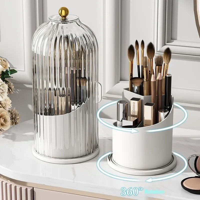 360° Rotating Makeup Brush Holder with Lid - The Stuff Box